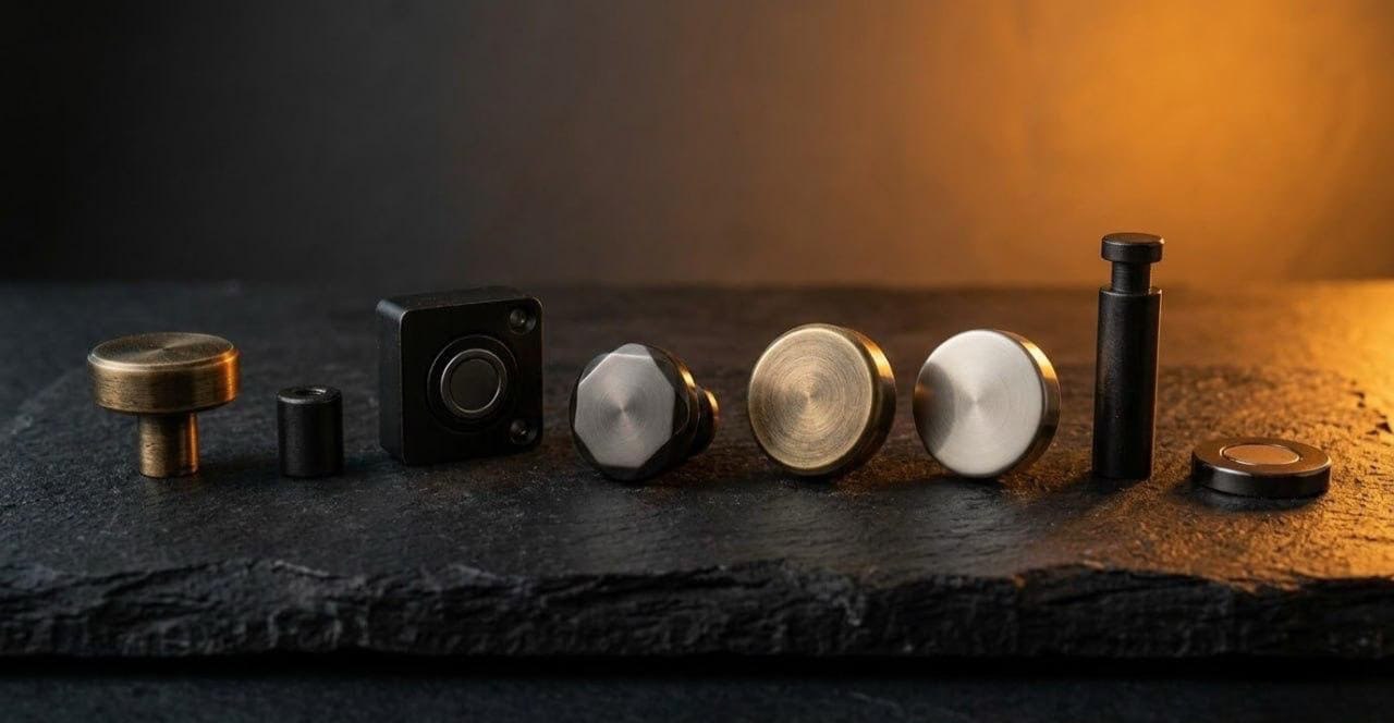 Curated furniture knobs and compact fittings